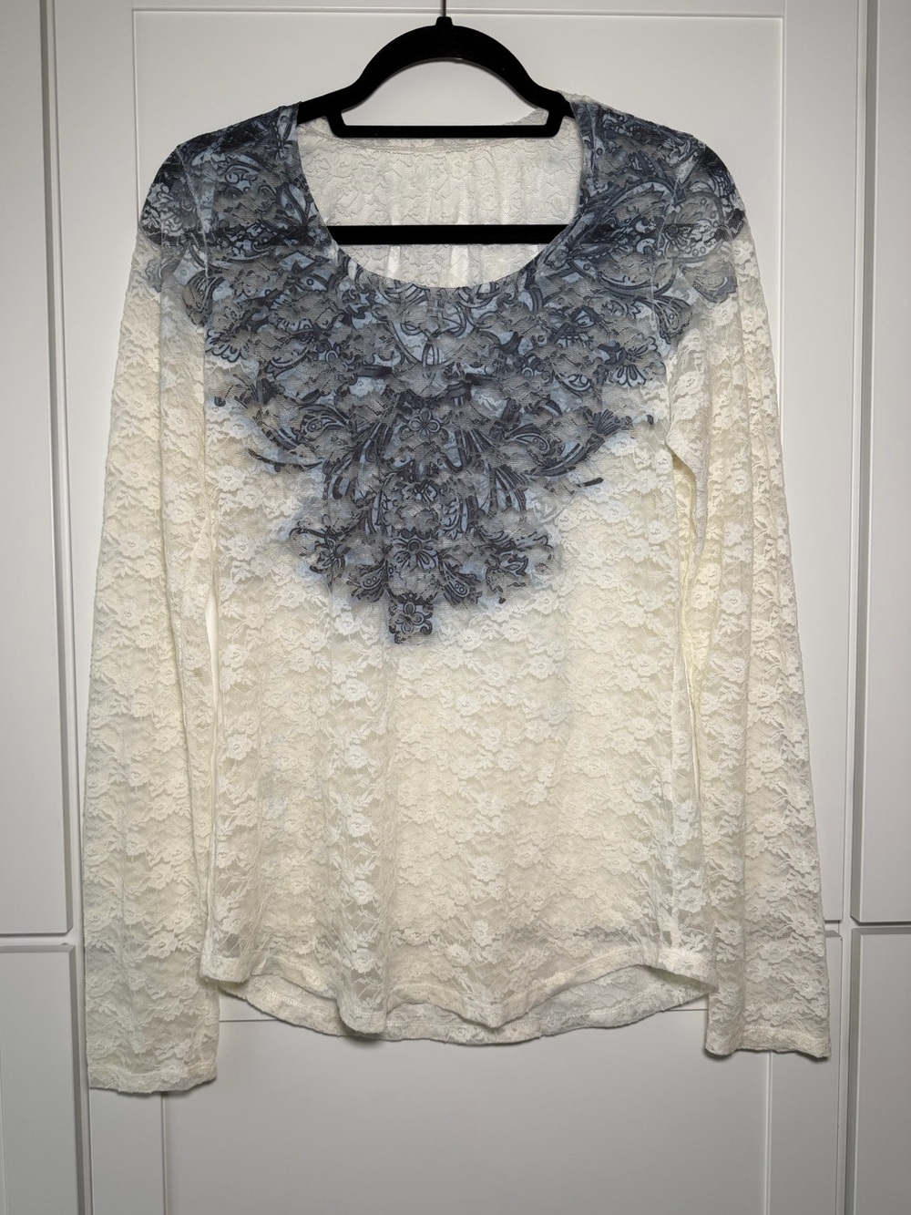 Y2K Sheer Lace Fairy Grunge Long Sleeve Top Emo Mall Goth Rocker Punk Large